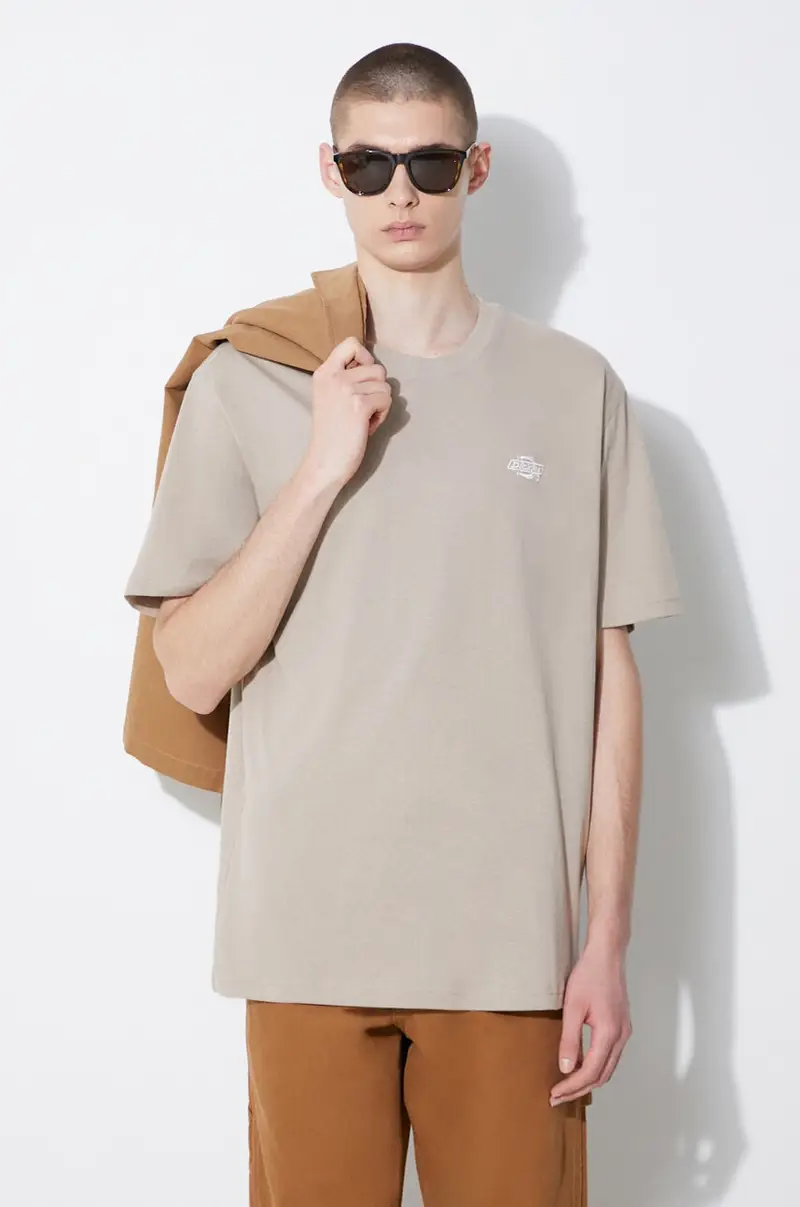 t-shirt in cotone colore beige con applicazione