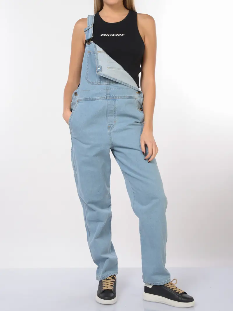 tuta Pantalone da donna Dickies in denim effetto delave Blu