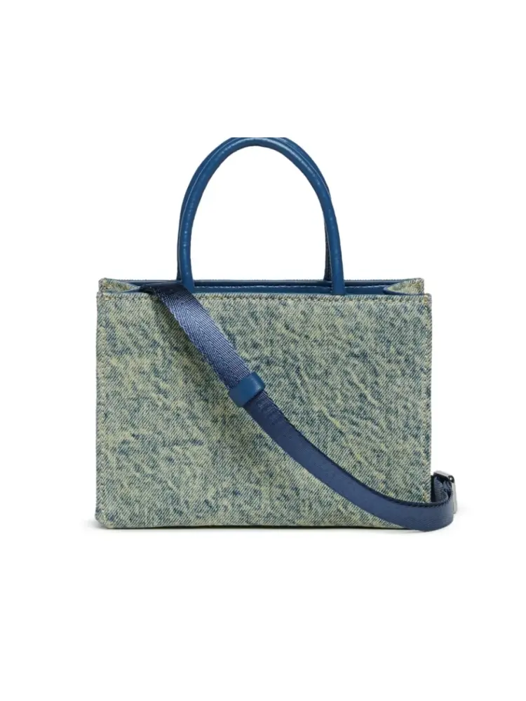 borsa blu bambina in denim con tracolla logo sul davanti miniatura 3