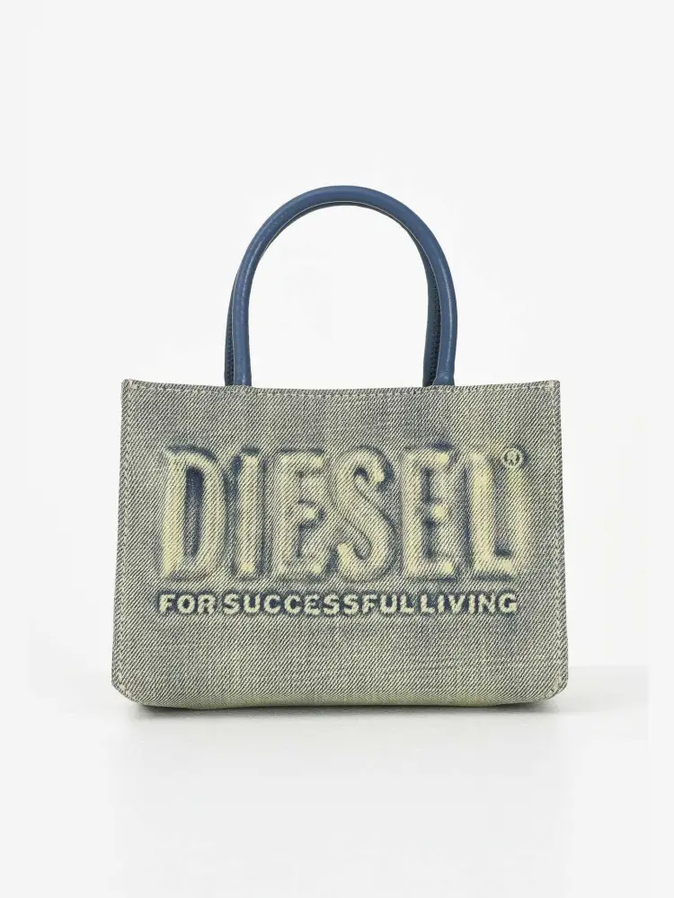 borsa blu bambina in denim con tracolla logo sul davanti