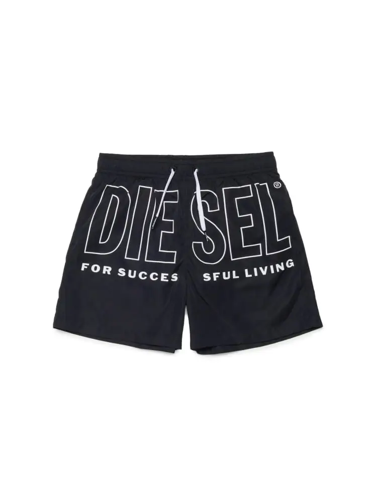 boxer mare kids/junior in nylon nero con stampa logo