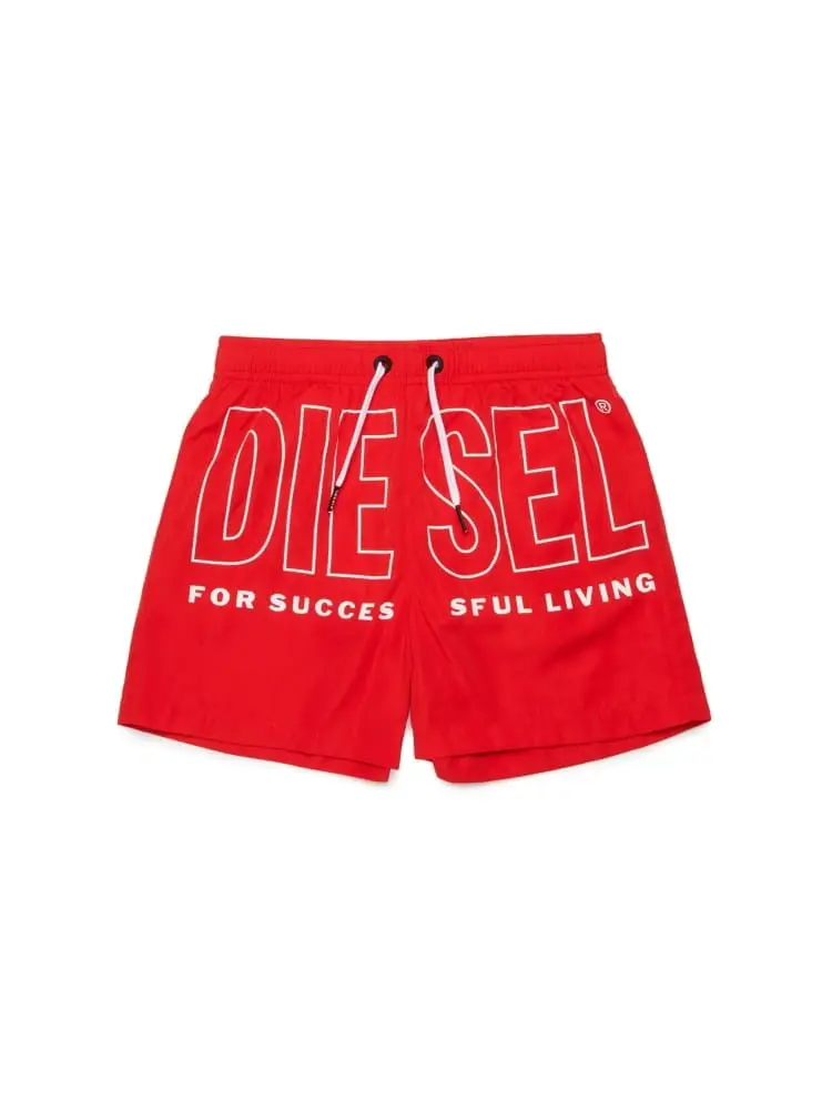 boxer mare kids/junior in nylon rosso con stampa logo