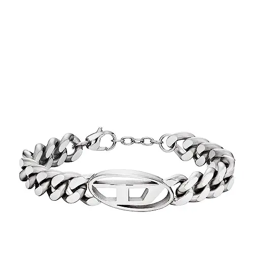 Diesel Bracciale da uomo, Bracciale a catena in acciaio inossidabile, Lunghezza: 198mm+18mm, Larghezza: 32mm, Altezza: