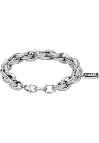 Diesel Bracciale da uomo in acciaio inossidabile con chiusura a moschettone o a scorrimento, Grigio semplice miniatura 2