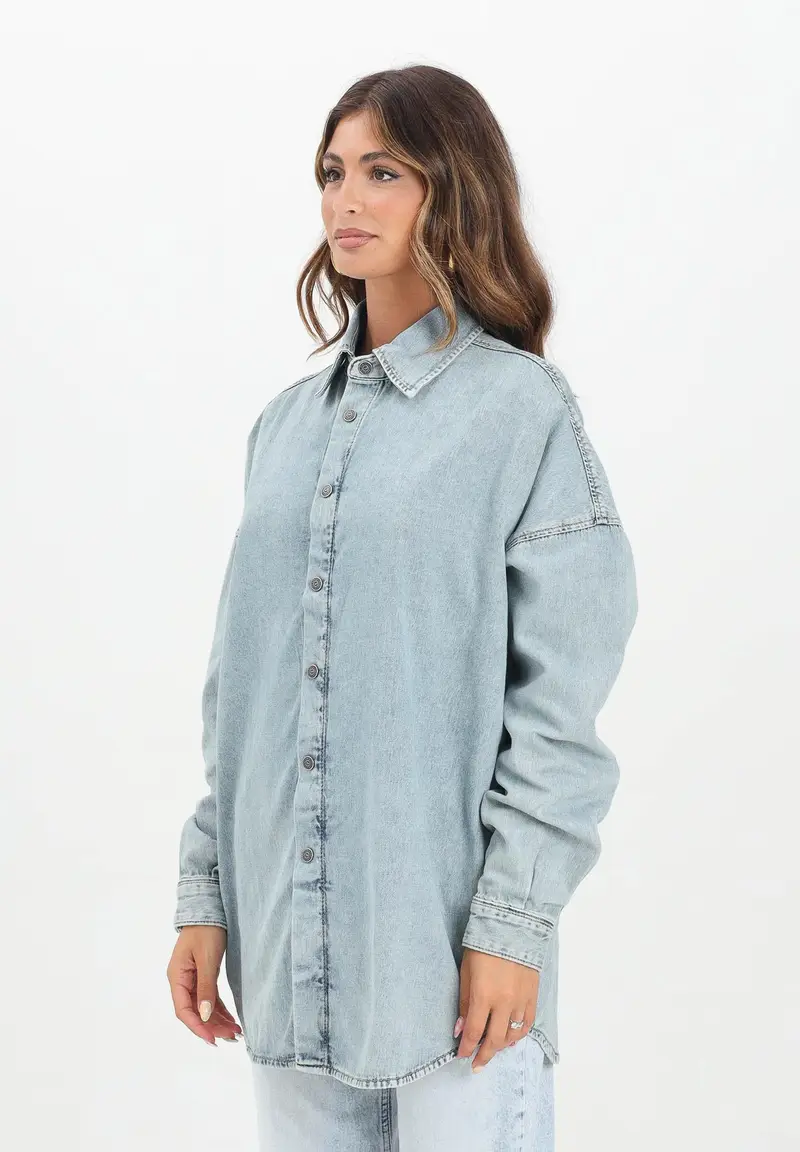 Camicia a manica lunga in denim chiaro per donna, ragazzi e bambini con maxi logo Oval D