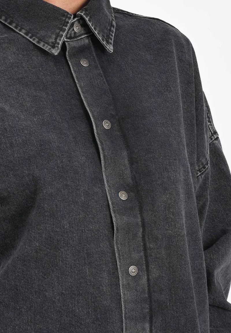 DIESEL Camicia a manica lunga in denim nero per donna, ragazzi e bambini con maxi logo Oval D miniatura 2