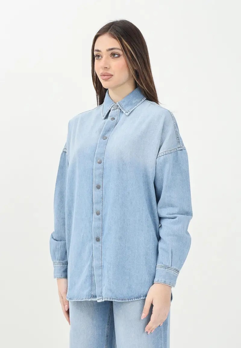 Camicia Ckama in denim chiaro per donna, ragazze e bambine con logo Oval D mega-size