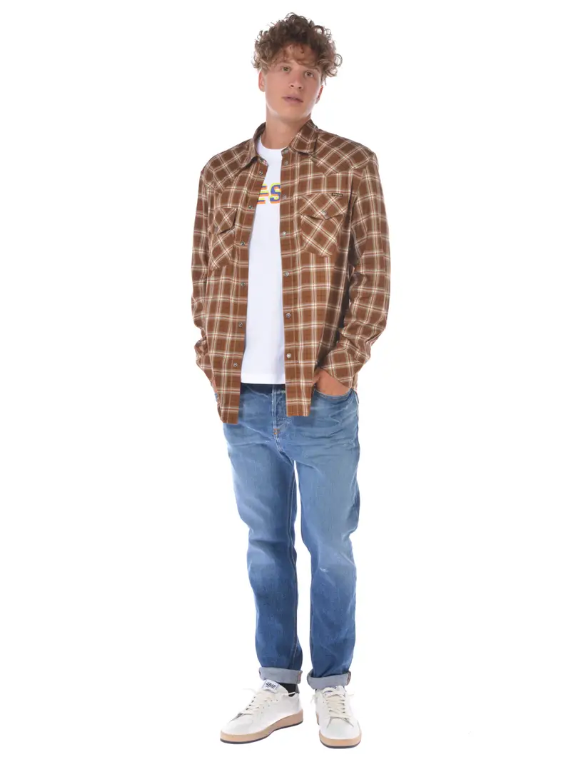 camicia da uomo Diesel check con bottoni MARRON miniatura 2