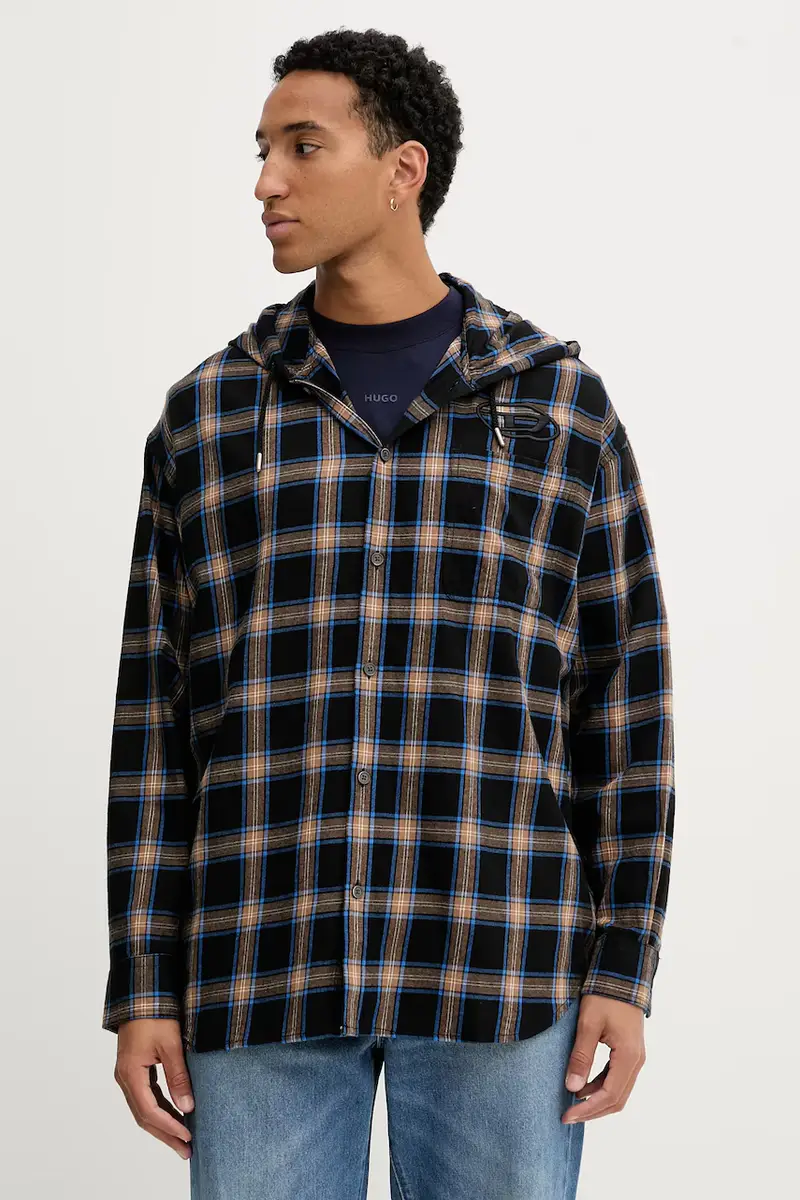 camicia in cotone S-DEWNY-HOOD-AJFI uomo colore nero A19446.0AJFI