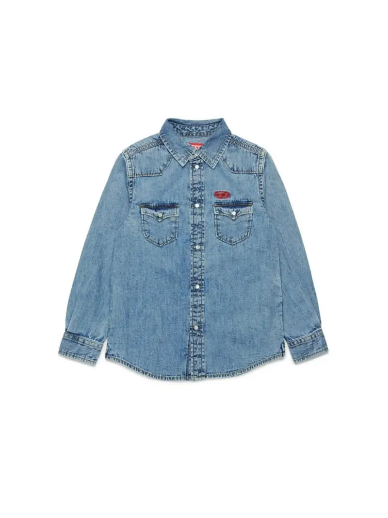 Diesel camicia in denim bambino in cotone logo sul petto