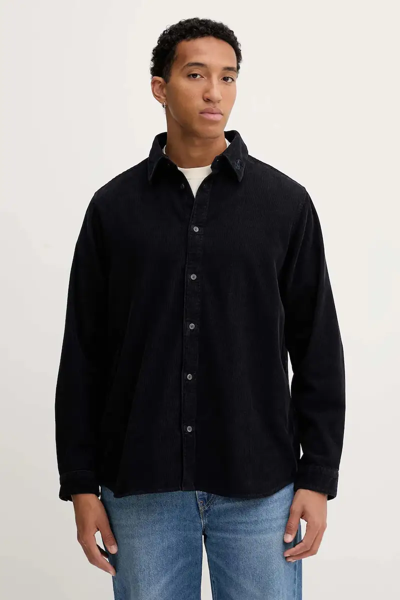 camicia in velluto a coste S-SIMPLY-AJFQ uomo colore blu navy A19384.0AJFQ