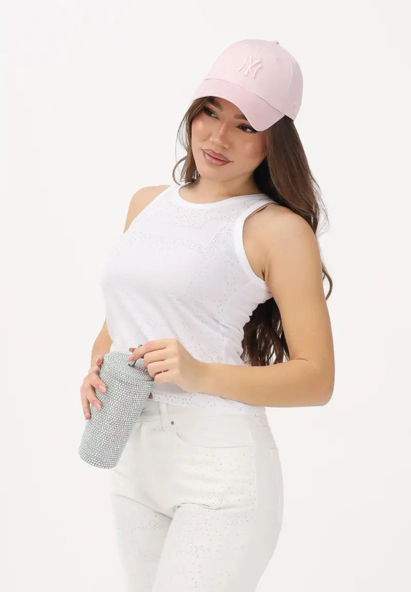 Canotta bianca per donna, ragazze e bambine con strass miniatura 2