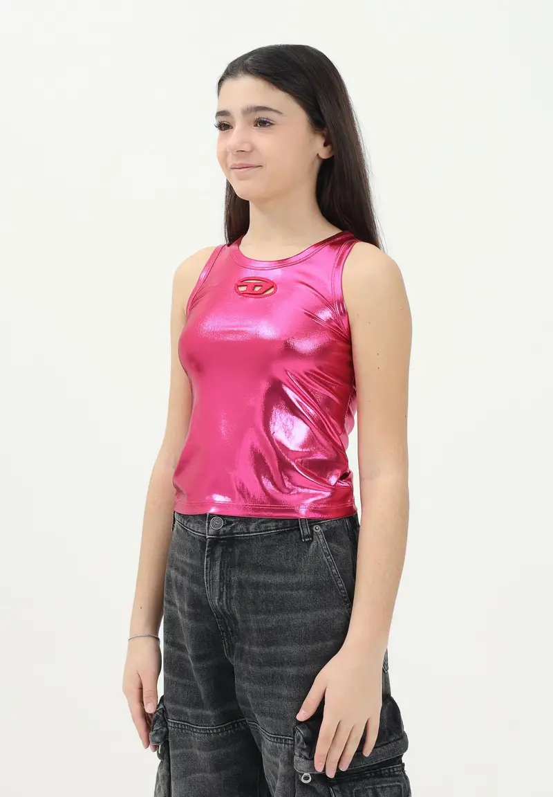 DIESEL Canotta Tlynys fucsia per donna, ragazze e bambine con logo Oval D miniatura 3