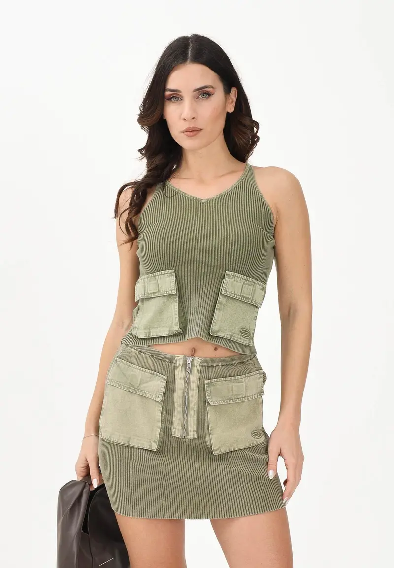 Canotta verde militare per donna, ragazze e bambine con tasche miniatura 2