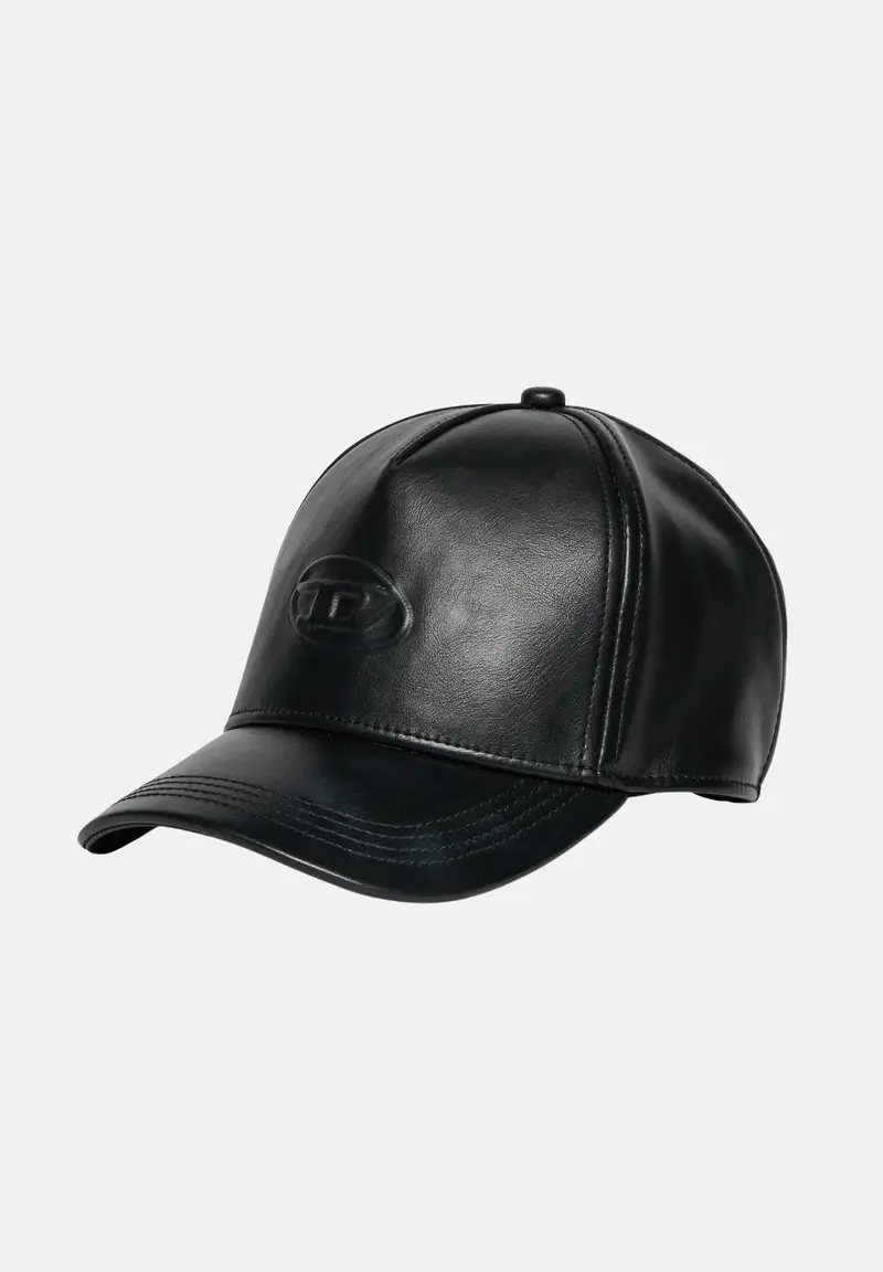 DIESEL Cappello con visiera nero per uomo e donna realizzato in tessuto spalmato con logo Oval D