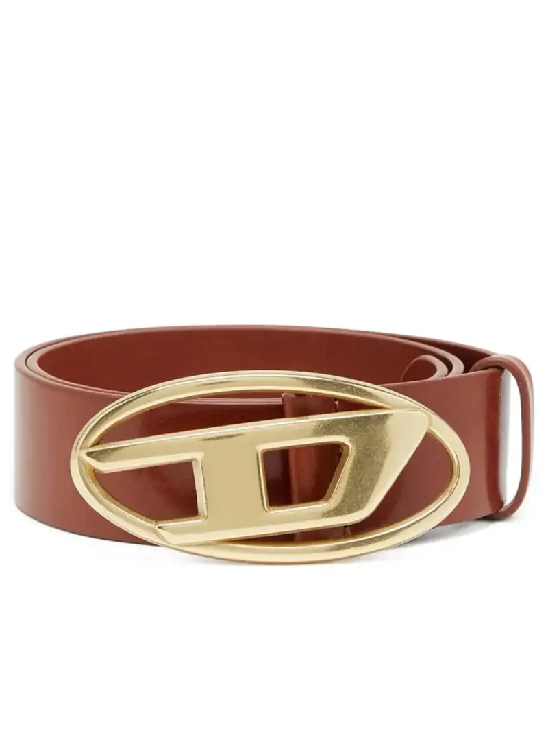 Diesel Cintura marrone in pelle con fibbia oro