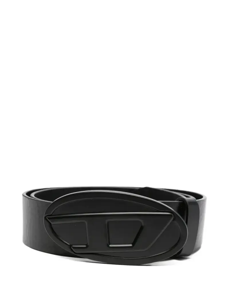 Diesel Cintura in pelle nera con fibbia iconica