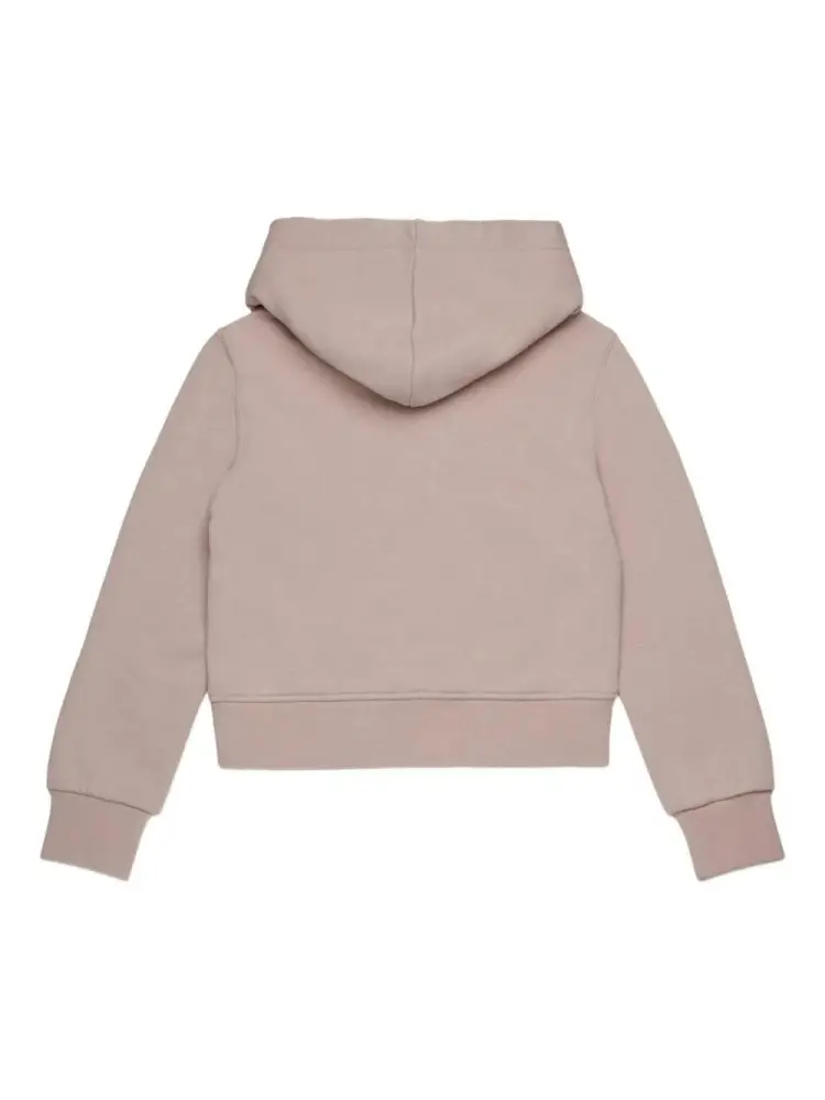 felpa beige bambina in cotone con cappuccio logo sul petto miniatura 2