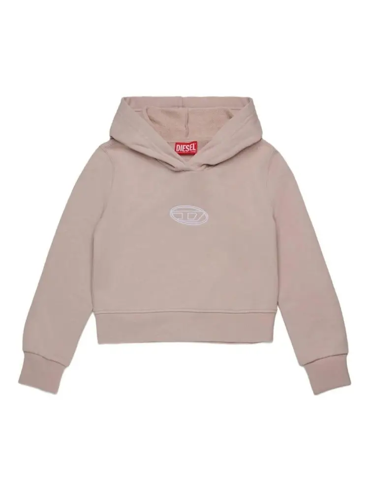 felpa beige bambina in cotone con cappuccio logo sul petto