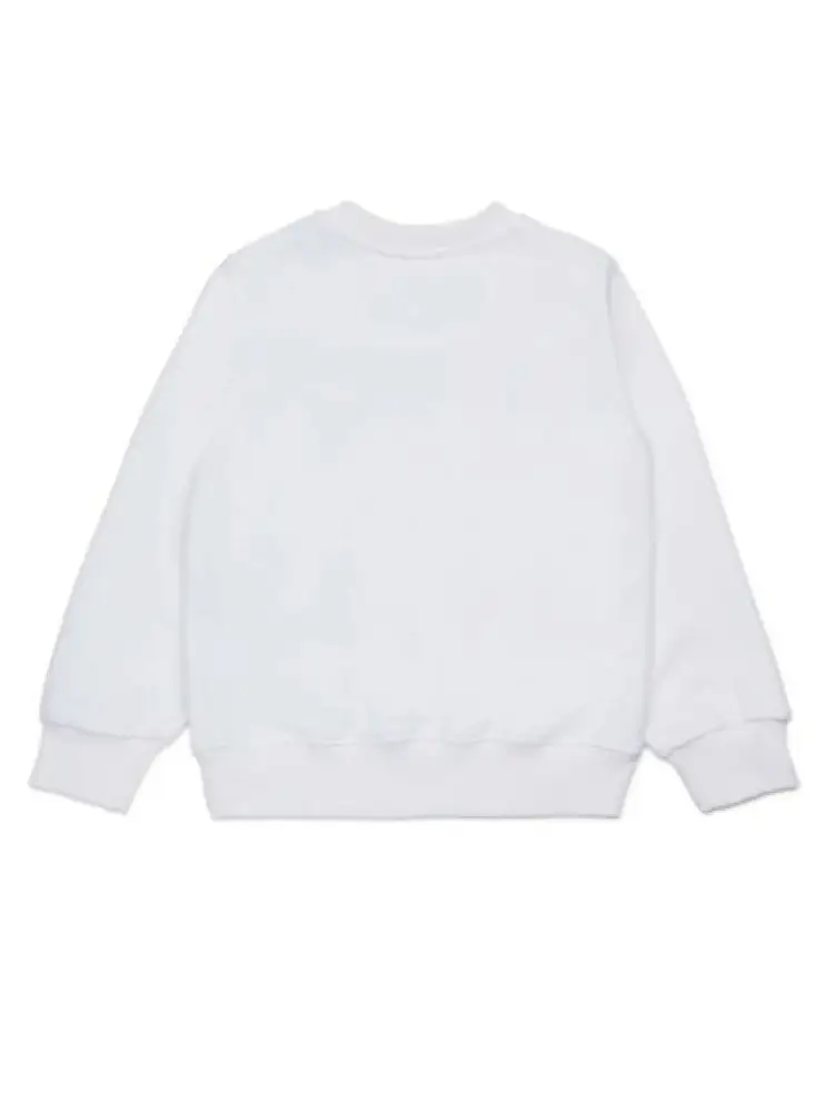 felpa bianca bambino in cotone girocollo logo a contrasto miniatura 2