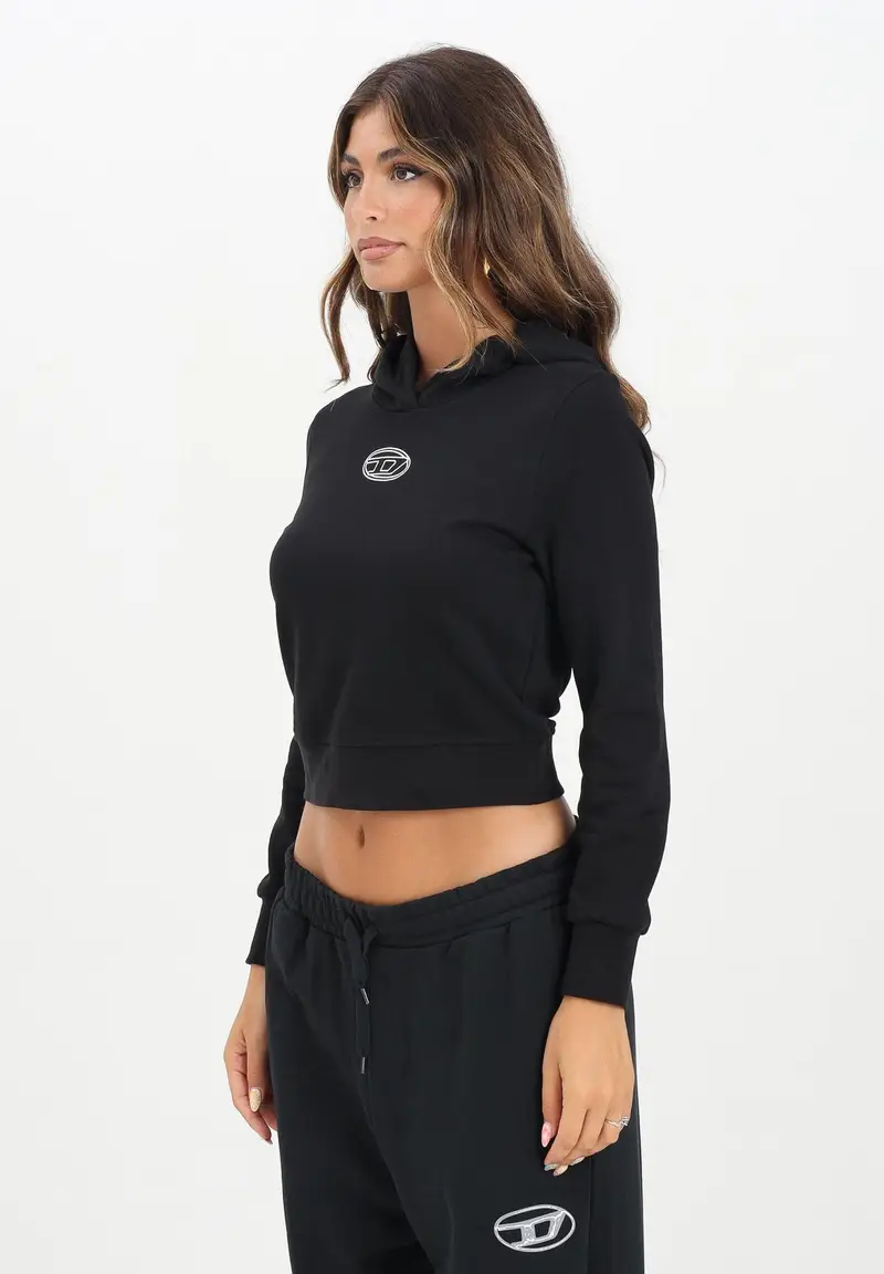 Felpa con cappuccio nera per donna, ragazze e bambine rifnita da logo