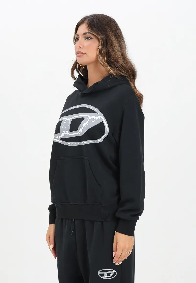 Felpa con cappuccio nera per donna, ragazzi e bambini con maxi logo Oval D