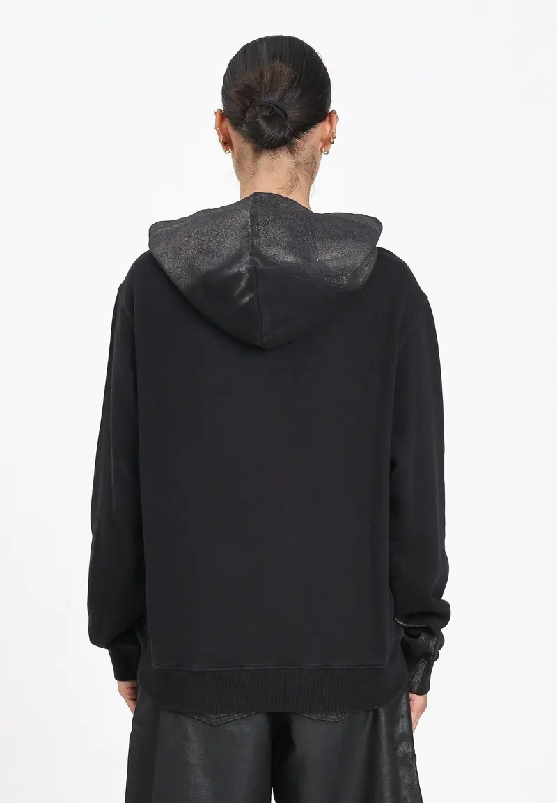 DIESEL Felpa con cappuccio nera per donna, ragazzi e bambini dal look vissuto miniatura 3