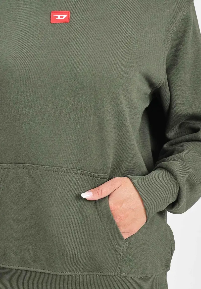 DIESEL Felpa con cappuccio verde militare per donna, ragazzi e bambini rifinita da patch D miniatura 2