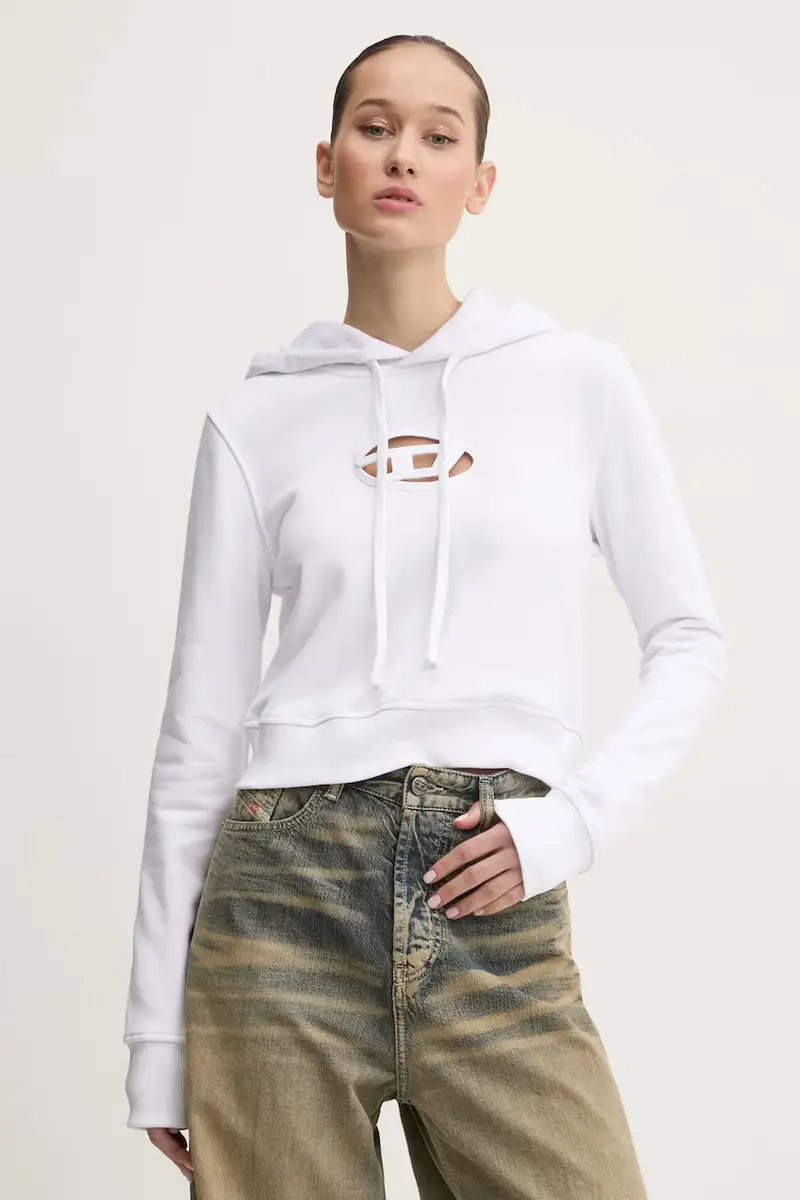 felpa F-SLIMMY-HOOD-OD donna colore bianco con cappuccio con applicazione A15714.0GRAC
