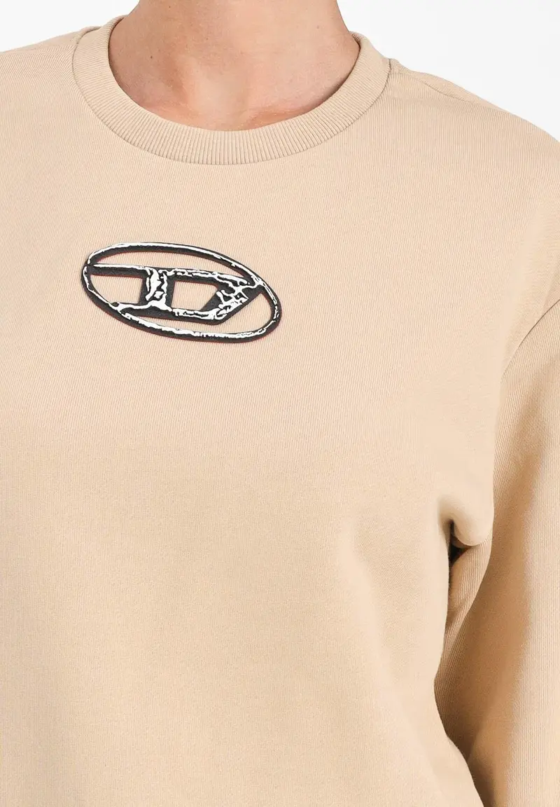 DIESEL Felpa girocollo beige per donna, ragazzi e bambini con logo Oval D multi-layered miniatura 2