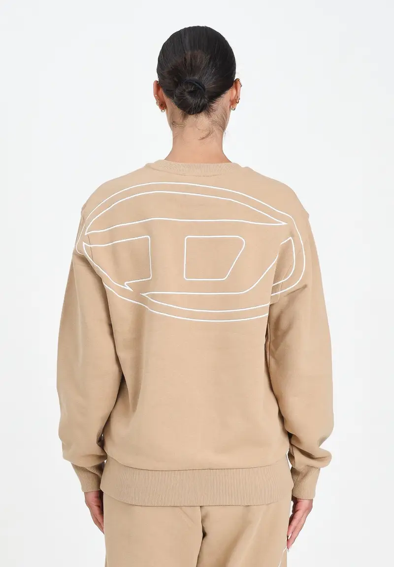 DIESEL Felpa girocollo beige per donna, ragazzi e bambini con maxi ricamo Oval D miniatura 3