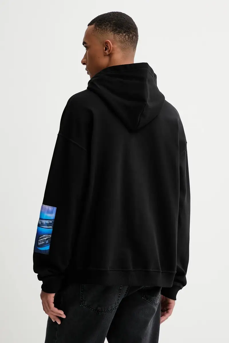 felpa in cotone BOXT-HOOD-T6 uomo colore nero con cappuccio con applicazione A19642.0BMBJ miniatura 3