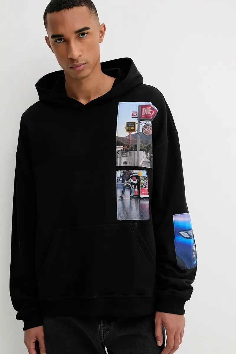 felpa in cotone BOXT-HOOD-T6 uomo colore nero con cappuccio con applicazione A19642.0BMBJ miniatura 4