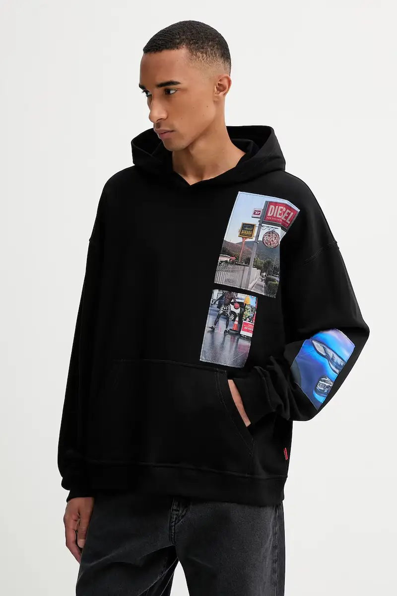 felpa in cotone BOXT-HOOD-T6 uomo colore nero con cappuccio con applicazione A19642.0BMBJ