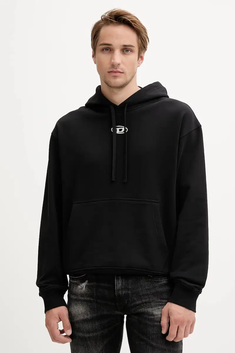 felpa in cotone MACS-HOOD-OD uomo colore nero con cappuccio con applicazione A09856.0BMBJ