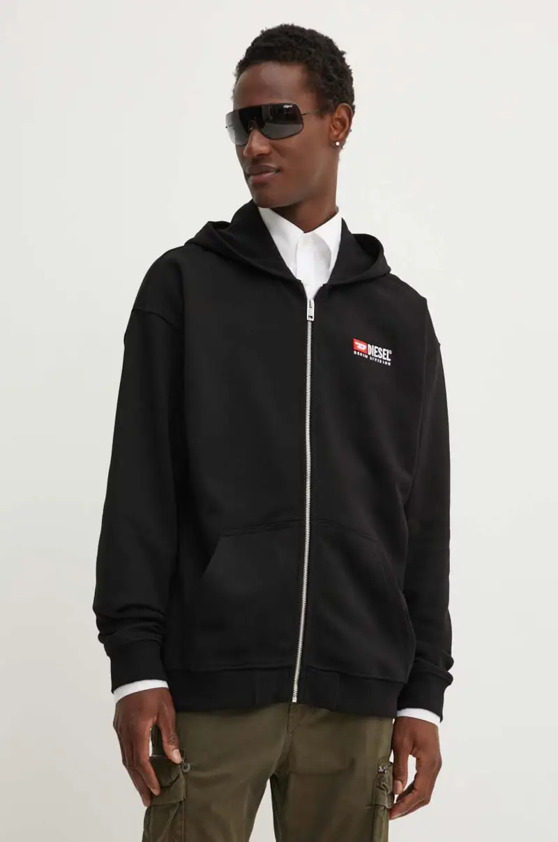 felpa in cotone S-BOXT-HOOD-ZIP-DIV uomo colore nero con cappuccio A14946.0GEAD