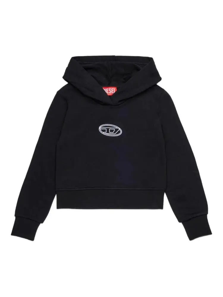 felpa nera bambina in cotone con cappuccio logo sul petto