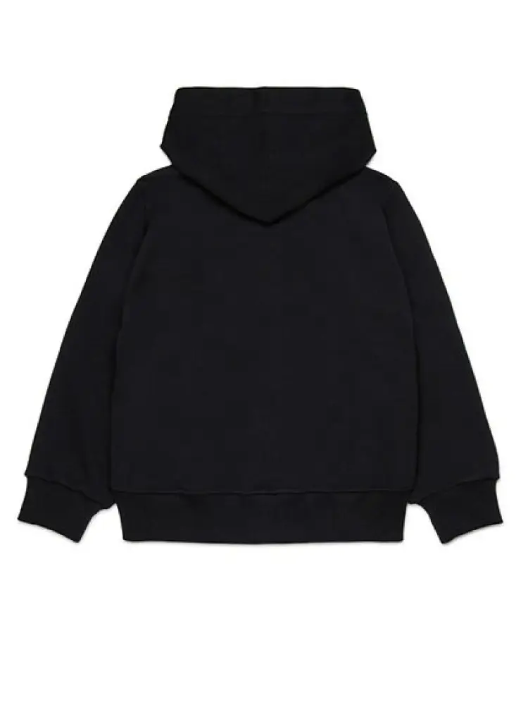 felpa nera bambino in cotone chiusura zip con cappuccio mini logo sul petto miniatura 2