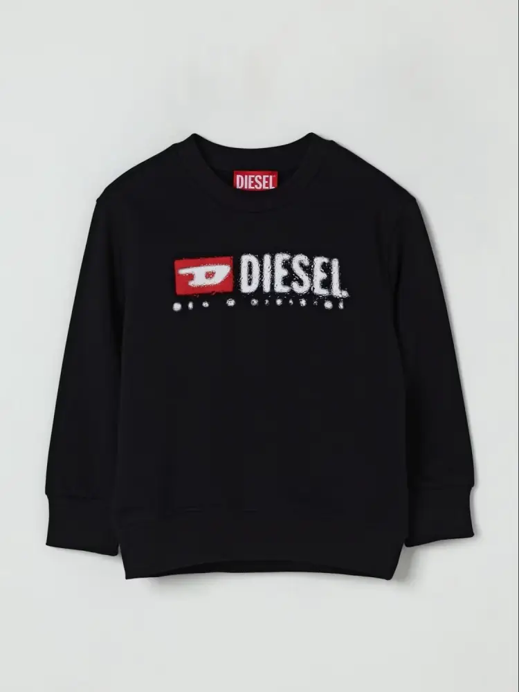 felpa nera bambino in cotone girocollo logo a contrasto