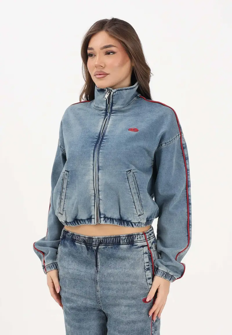 Giubbotto di jeans in denim medio per donna, ragazzi e bambini con logo ricamato