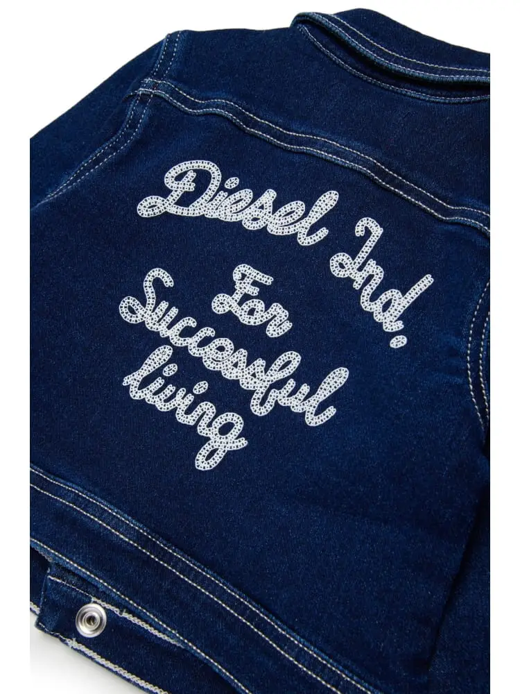 giubbotto infant a jeans in denim blu scuro con logo ricamato miniatura 2