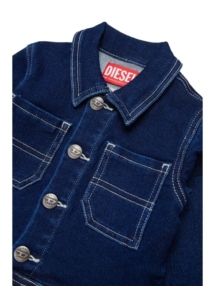 giubbotto infant a jeans in denim blu scuro con logo ricamato miniatura 5
