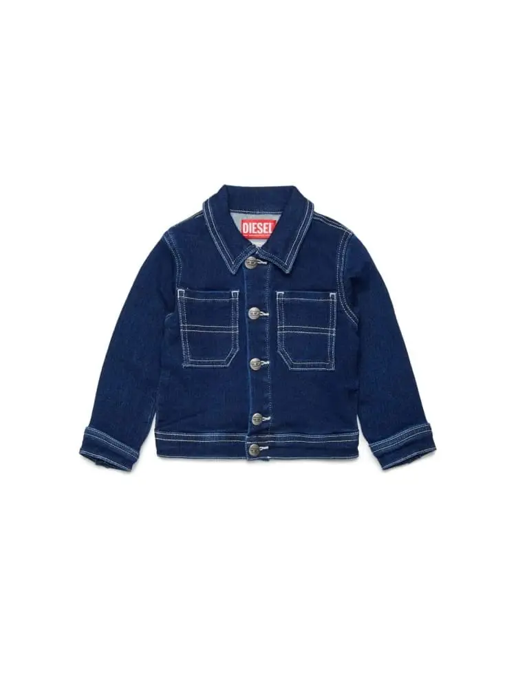 giubbotto infant a jeans in denim blu scuro con logo ricamato