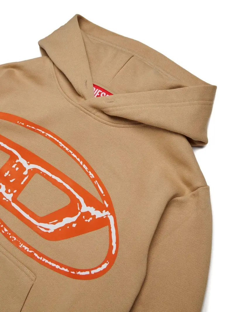 Felpa con Cappuccio e Logo Oval D Beige miniatura 3