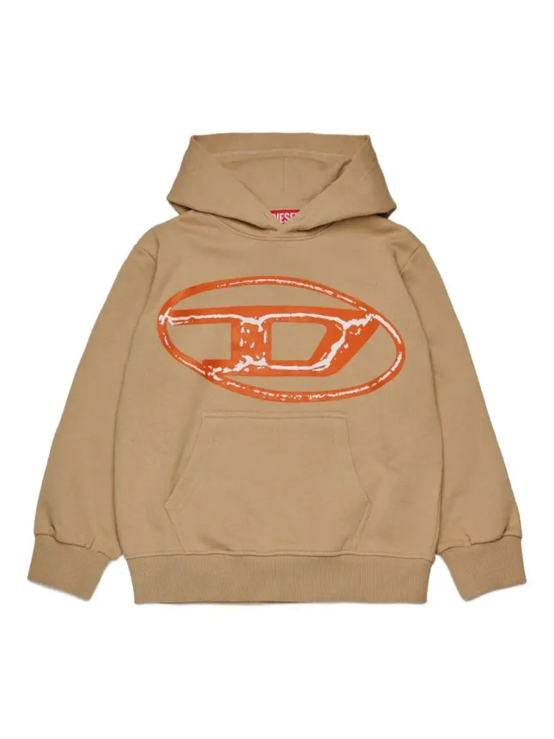 Felpa con Cappuccio e Logo Oval D Beige