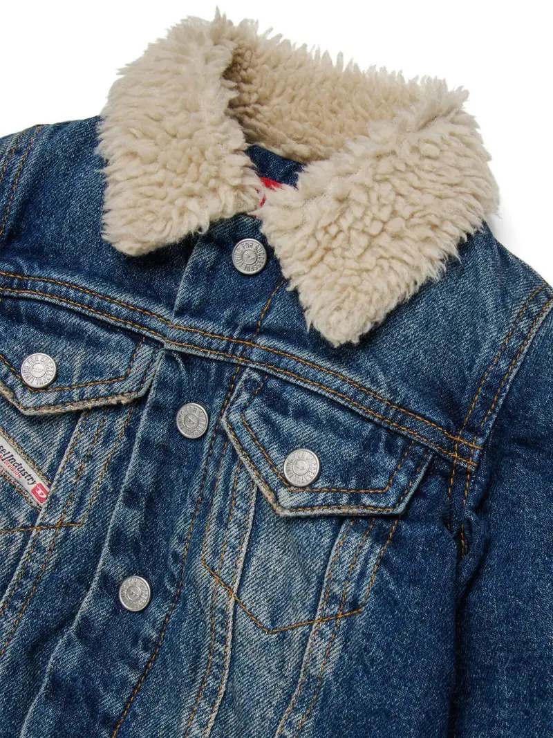 Giacca leggera in denim blu con colletto in shearling miniatura 2