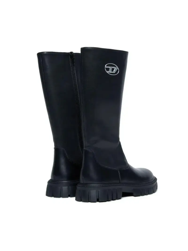 Stivale alto nero placchetta Oval-D miniatura 2