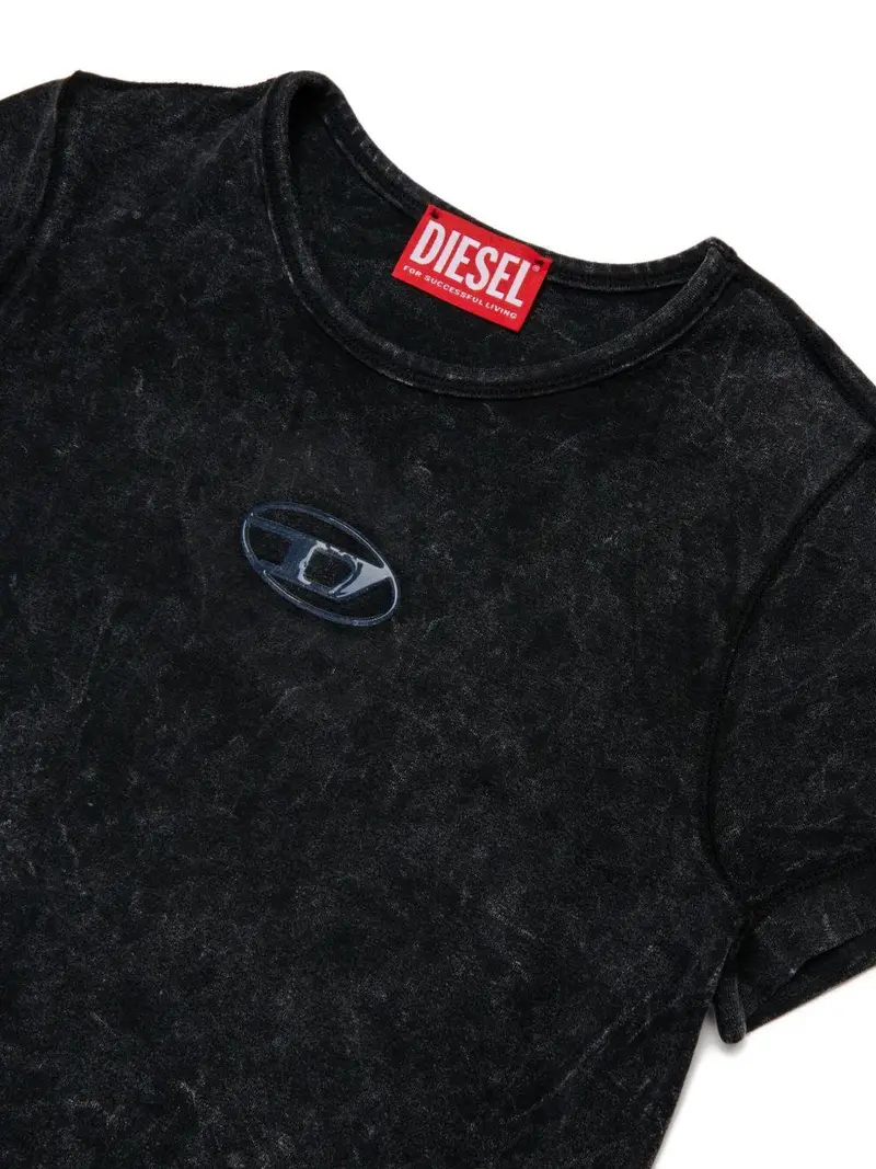 T-shirt Nera con Placca Logo Ovale Nero miniatura 2