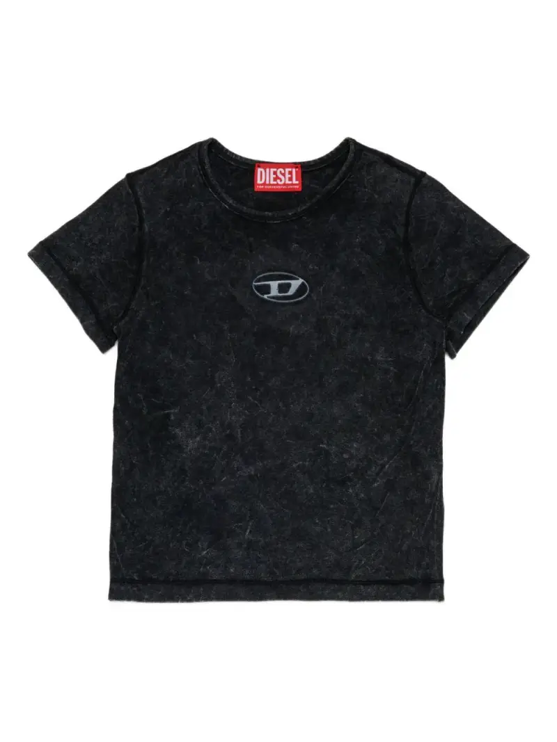 T-shirt Nera con Placca Logo Ovale Nero