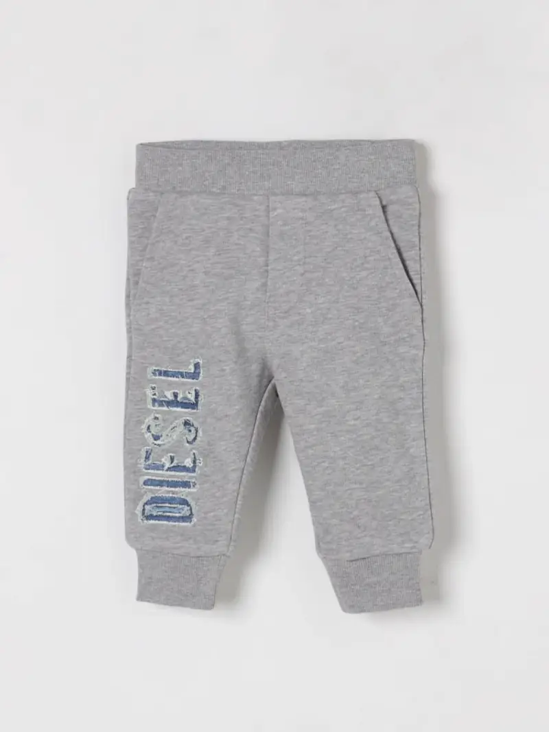 Diesel pantalone grigio neonato tuta in cotone logo lettering verticale